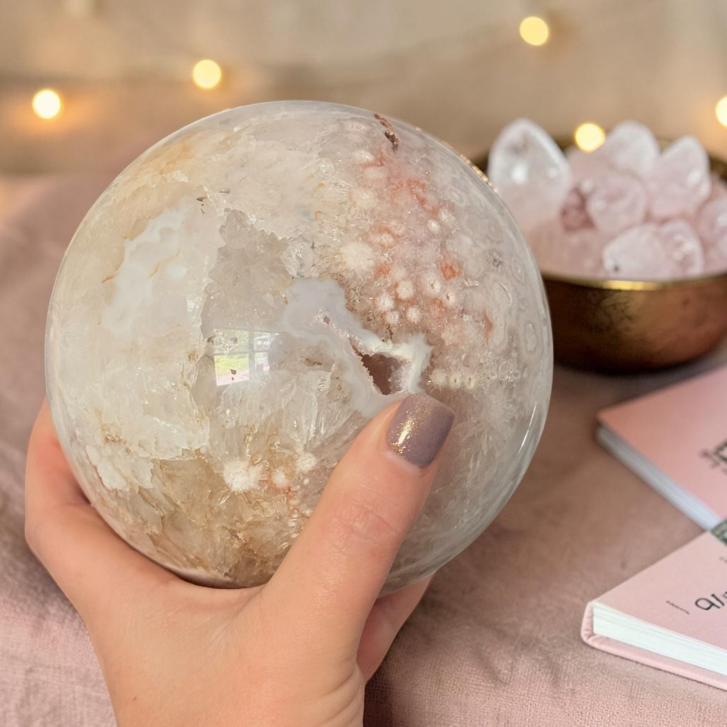 Pink Amethyst & Flower Agate Druzy Crystal Sphere 6lbs