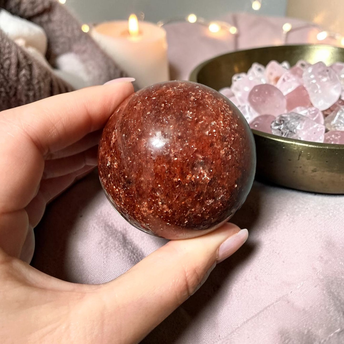 Sparkled Strawberry Quartz Crystal Sphere Med