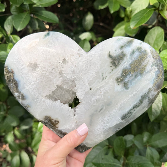 Natural Moss Agate Crystal Heart Carving