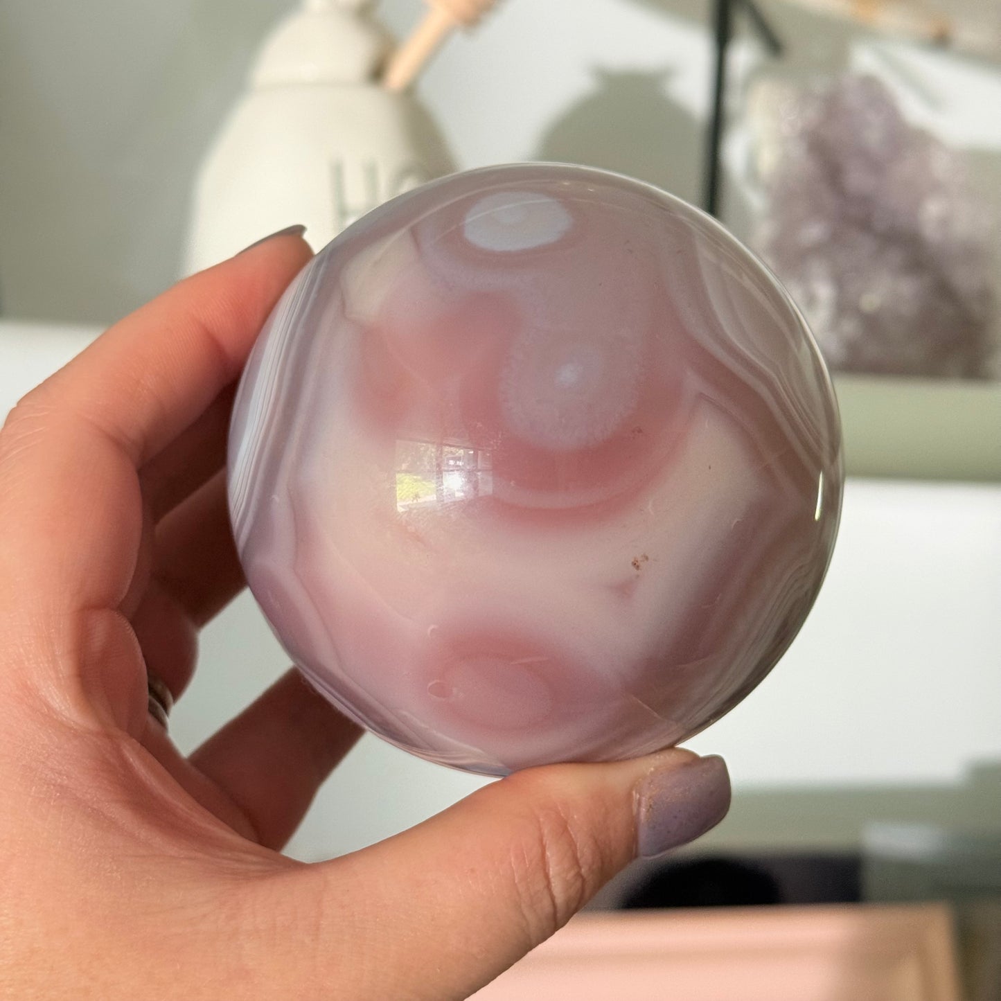 Druzy Pink Jelly Agate Crystal Sphere