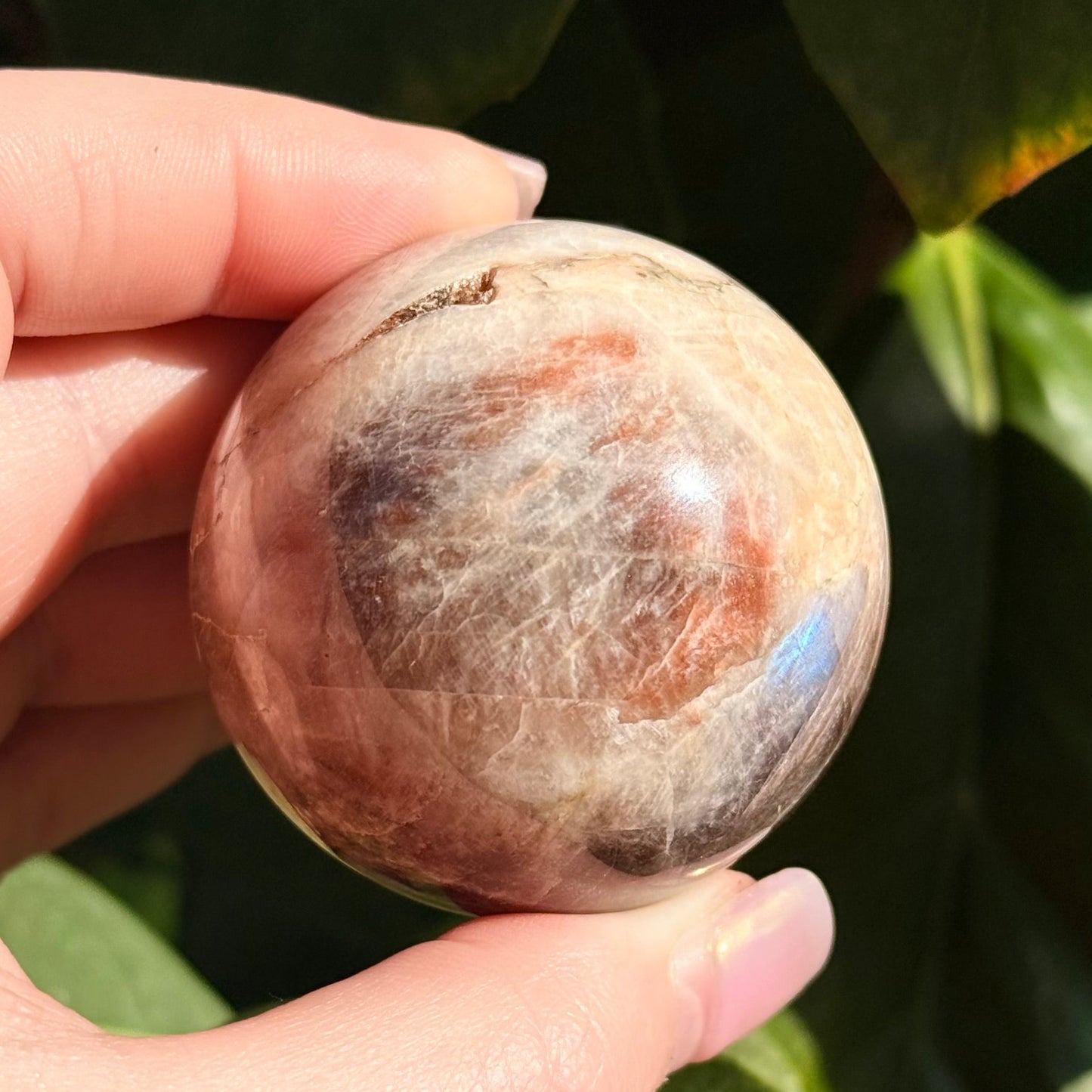 Sunstone Moonstone Crystal Sphere w/ Flash