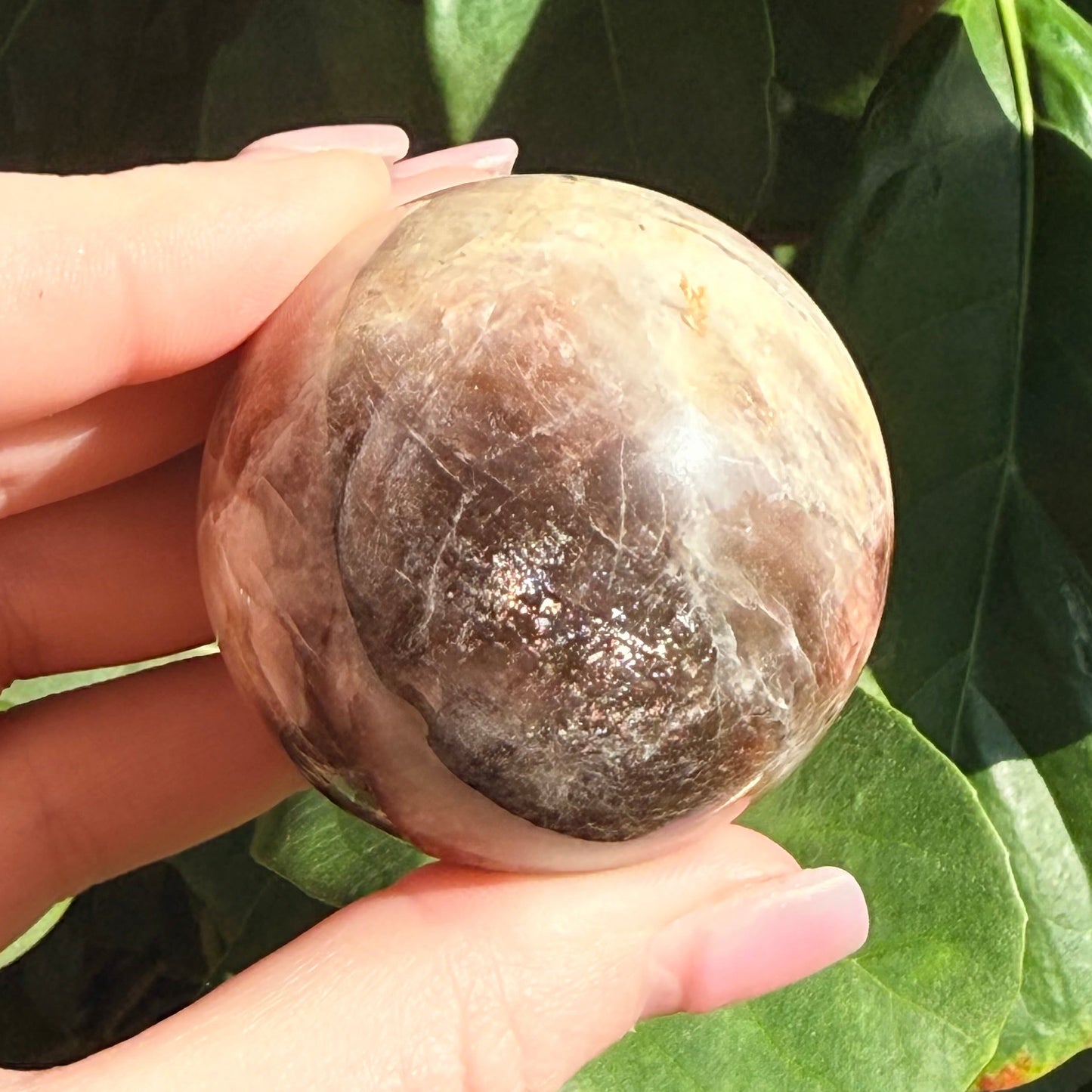Sunstone Moonstone Crystal Sphere w/ Flash
