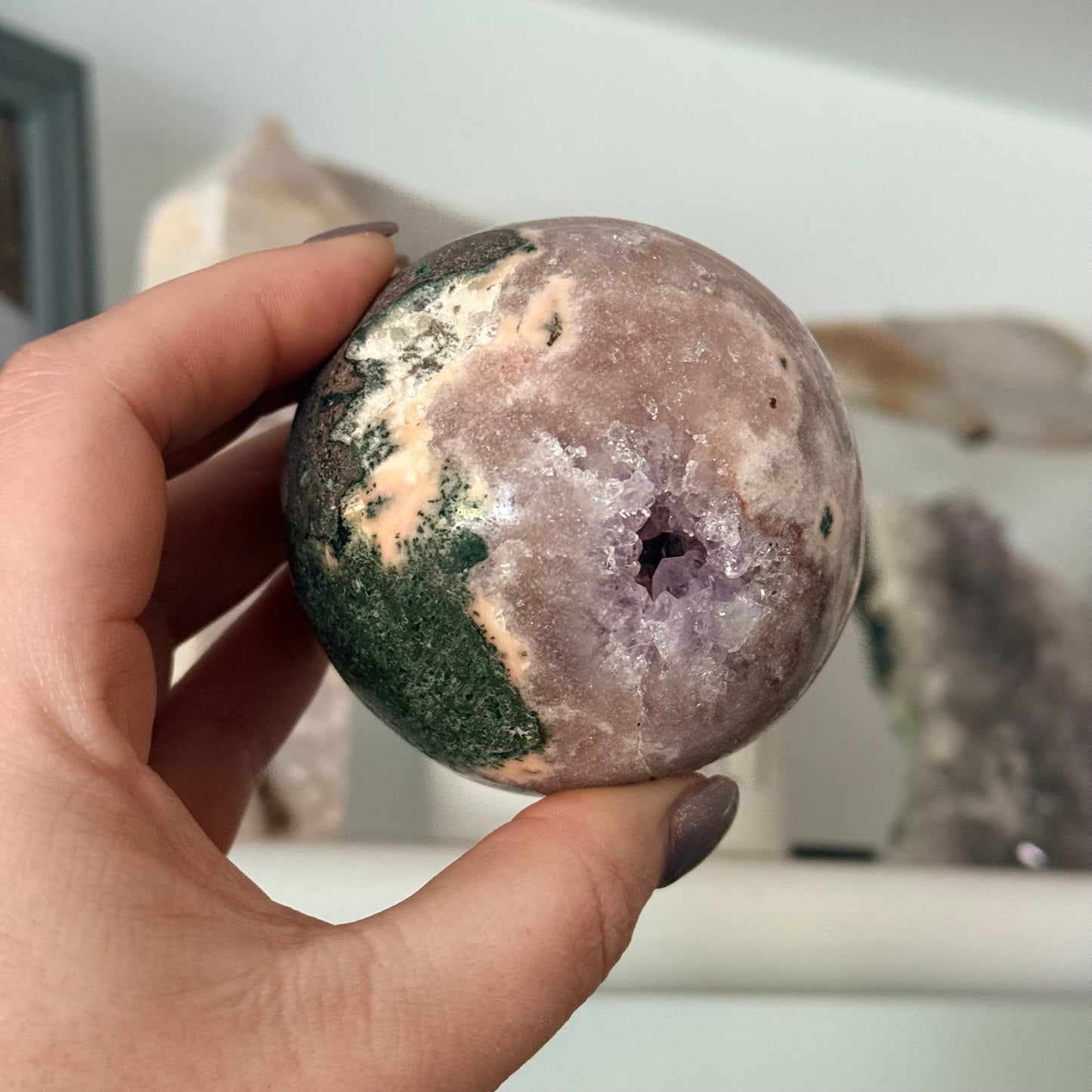 Incredible Druzy Pink Amethyst Crystal Sphere