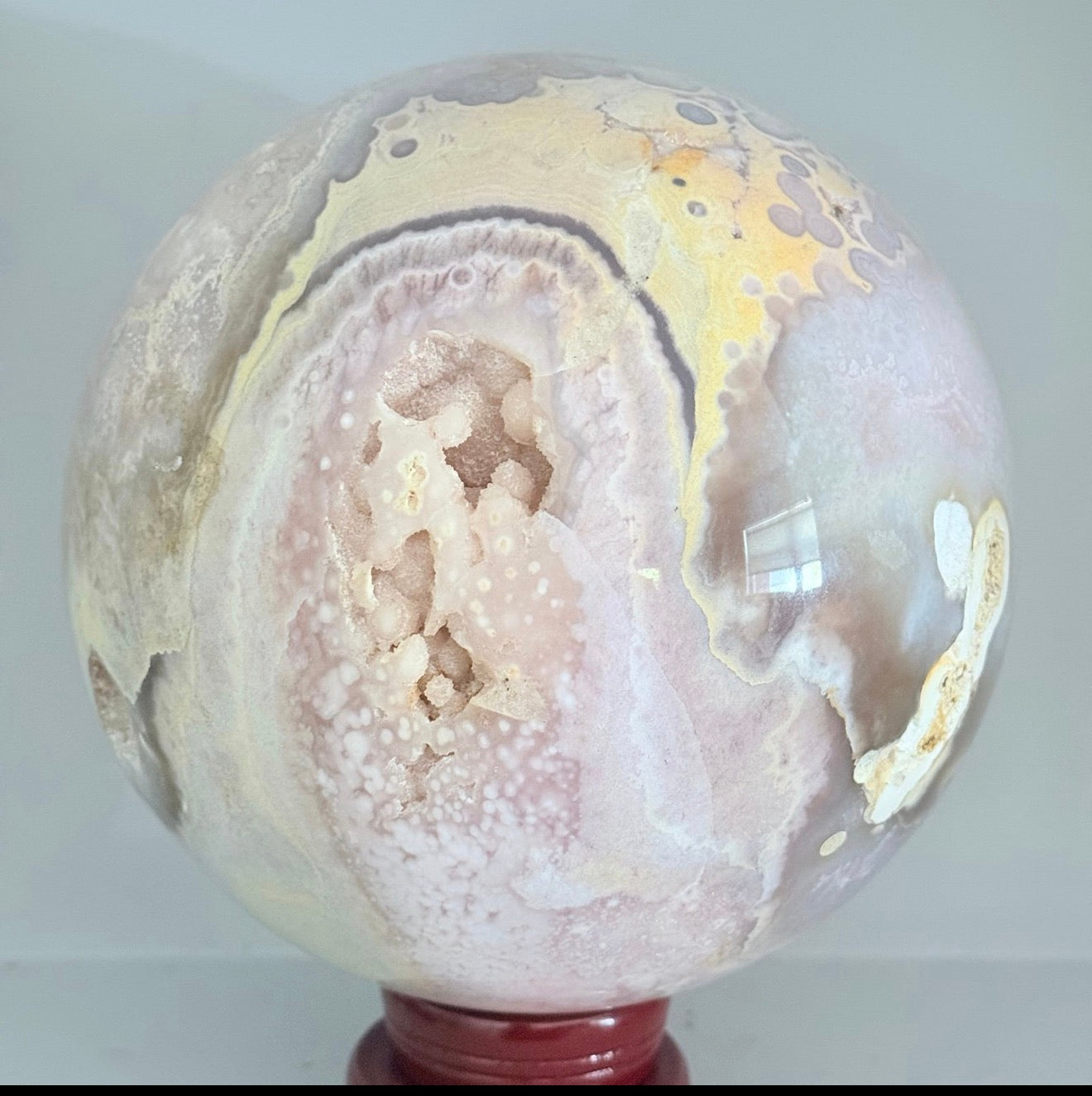 Natural Sugar Druzy Cherry Blossom Agate Crystal Sphere