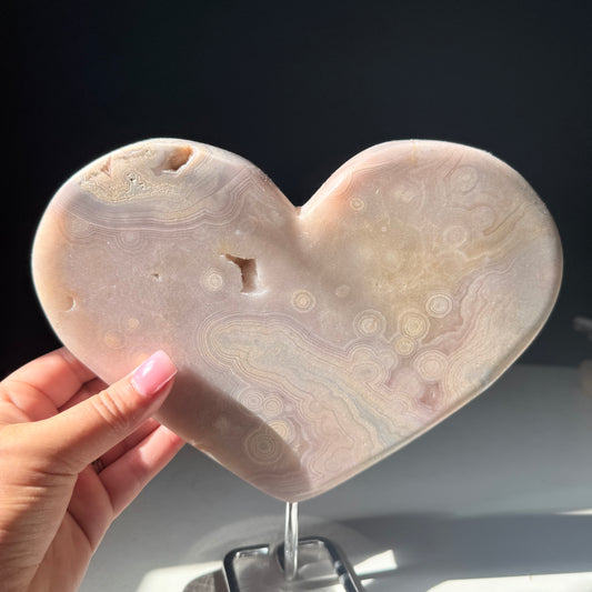 Pink Amethyst & Flower Agate Druzy Crystal Heart