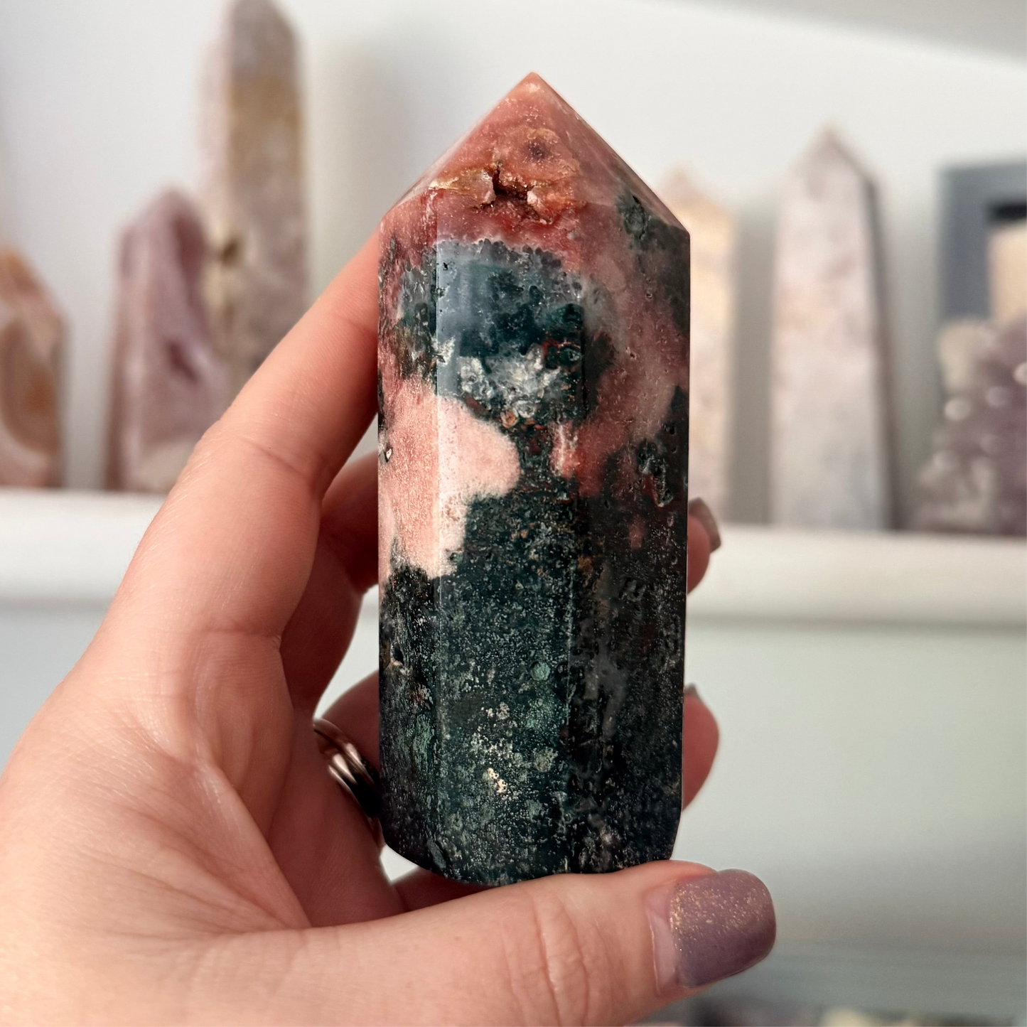 Pink Amethyst & Jasper Crystal Tower