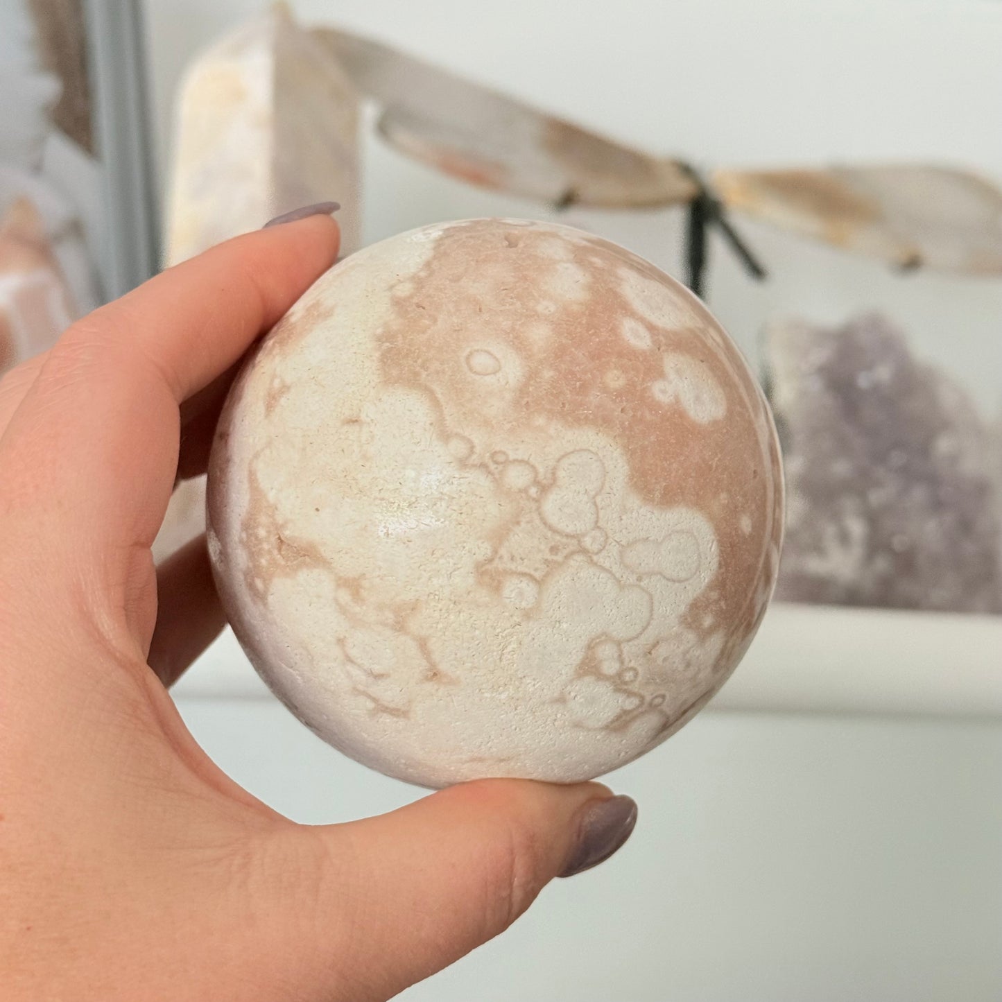 Pink Amethyst & Flower Agate Crystal Sugar Druzy Sphere