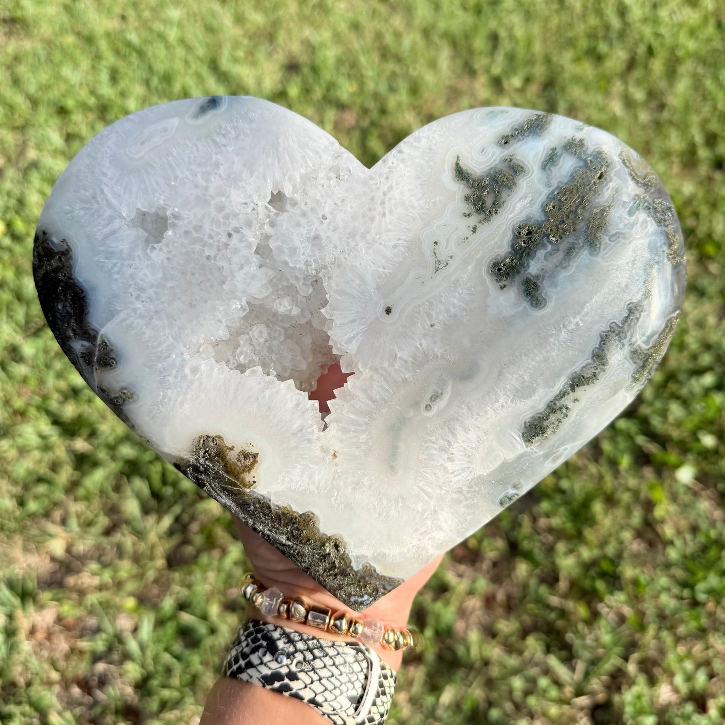 Natural Moss Agate Crystal Heart Carving
