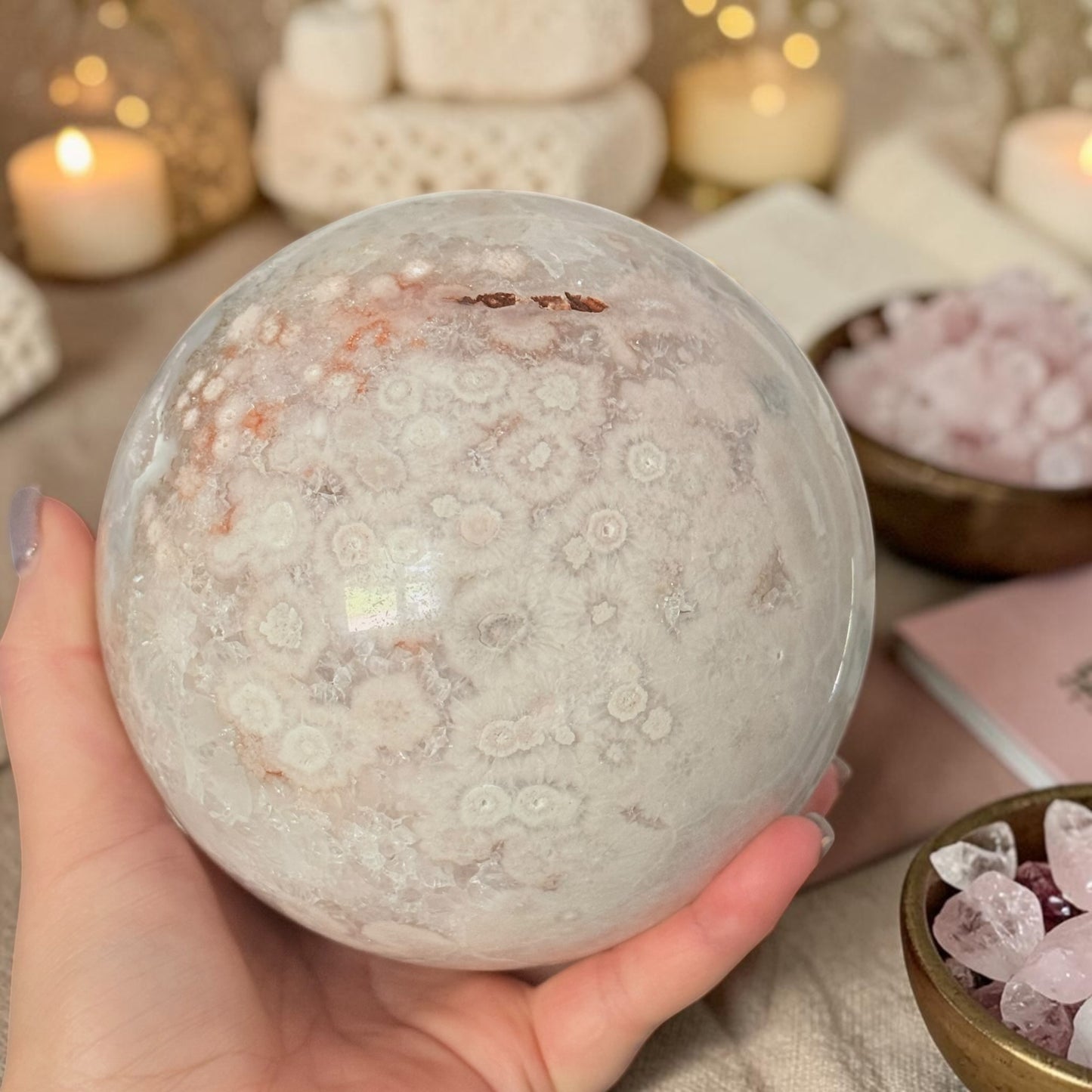 Pink Amethyst & Flower Agate Druzy Crystal Sphere 6lbs