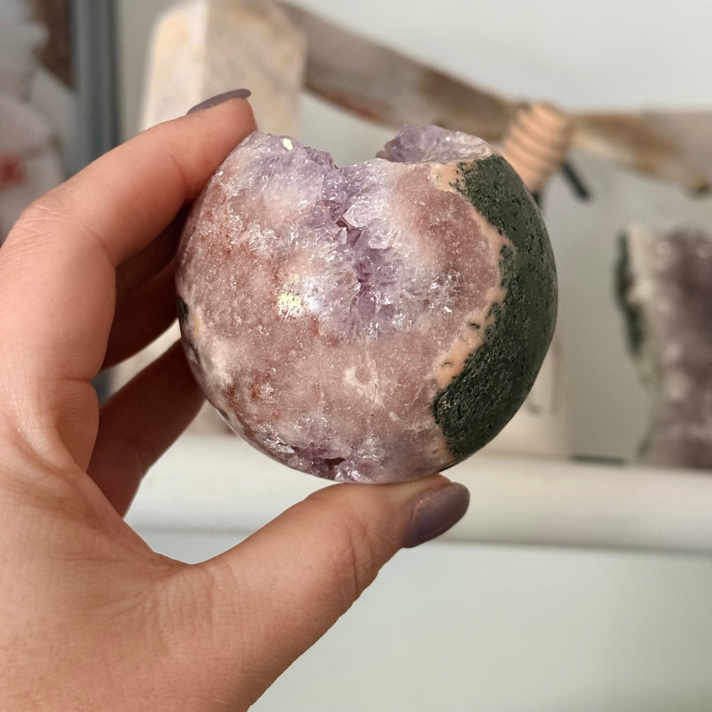 Incredible Druzy Pink Amethyst Crystal Sphere