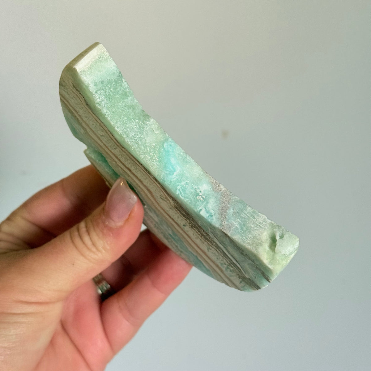 Beautiful Hemimorphite Druzy Moon Crystal Carving