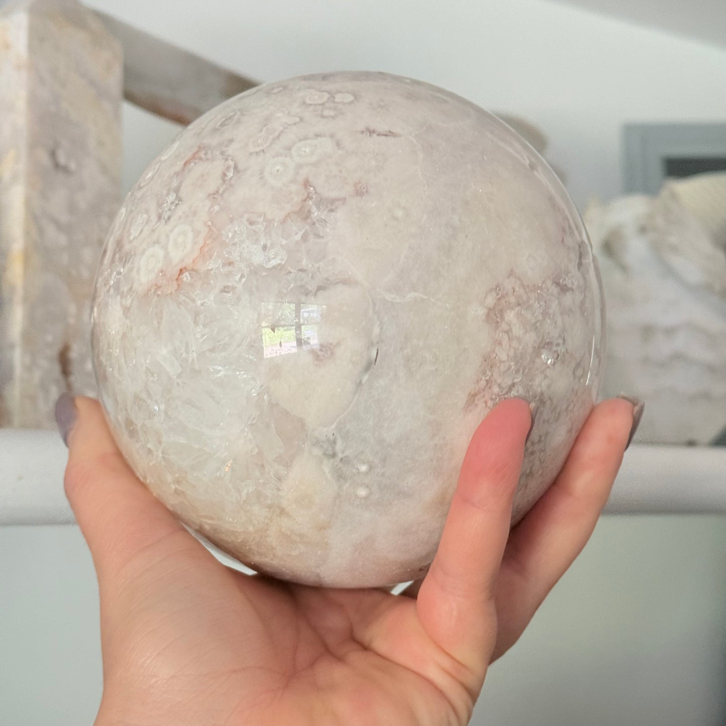 Pink Amethyst & Flower Agate Druzy Crystal Sphere 6lbs