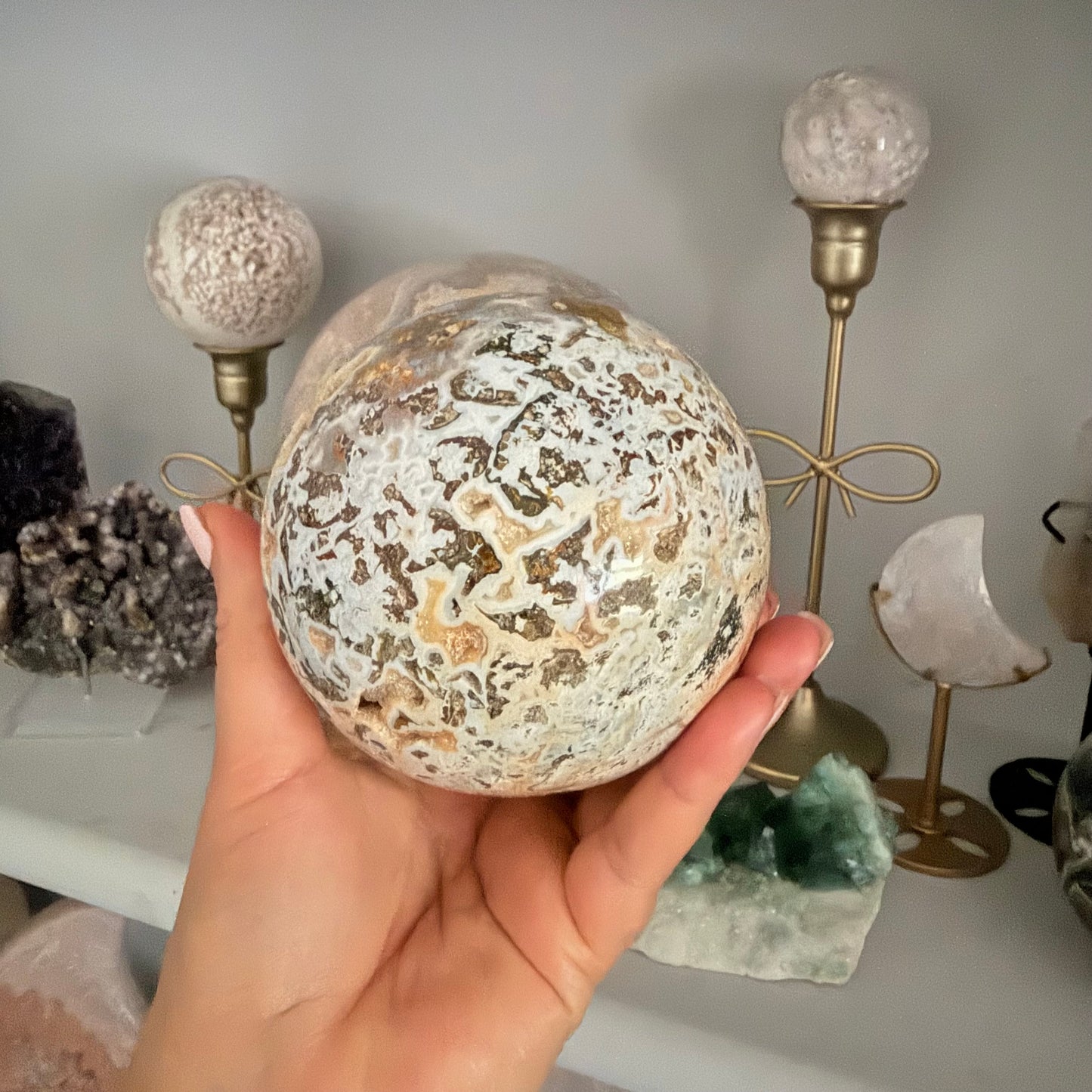 Natural Ocean Jasper Crystal Sphere with Druzy