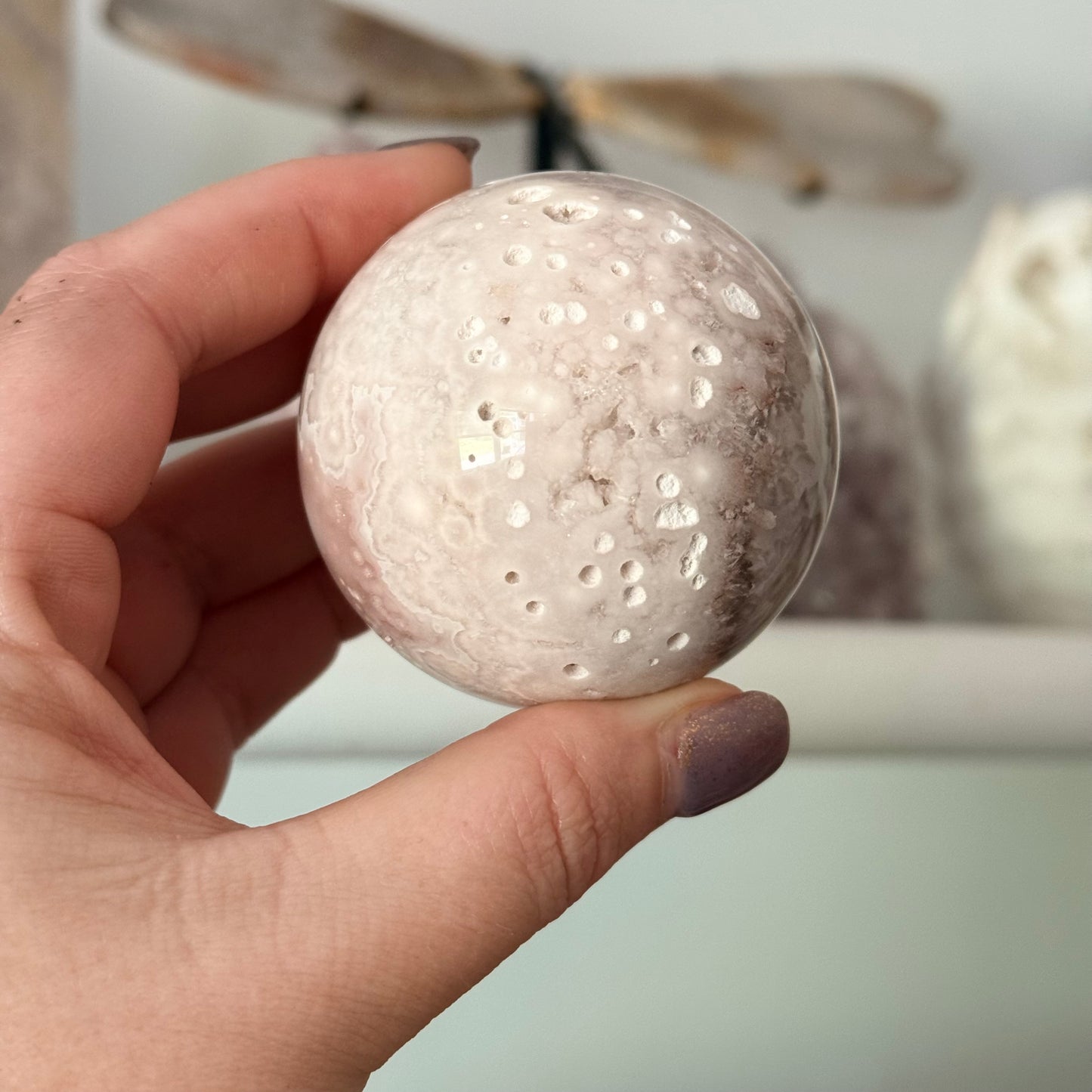 Pink Amethyst & Flower Agate Druzy Crystal Sphere