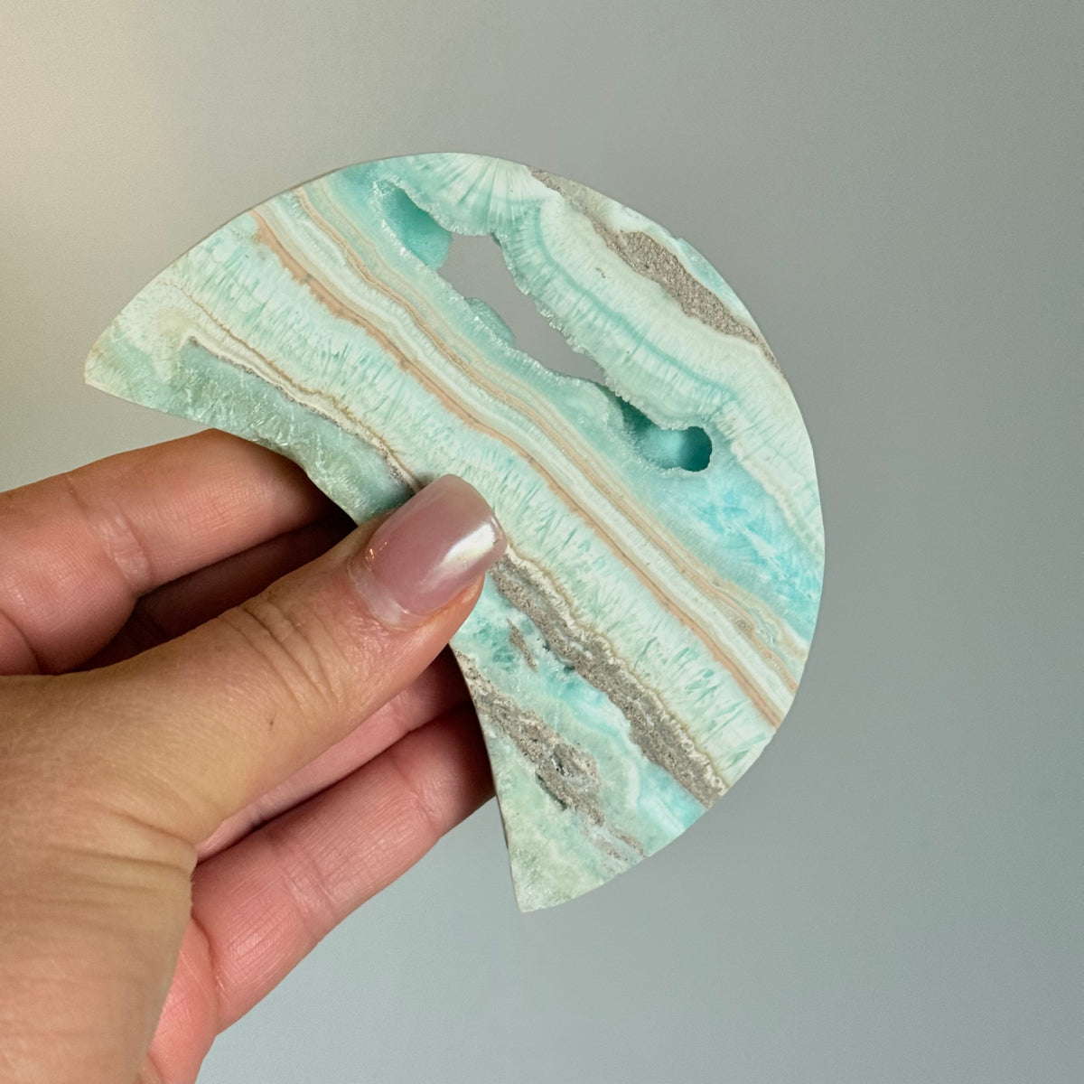 Beautiful Hemimorphite Druzy Moon Crystal Carving