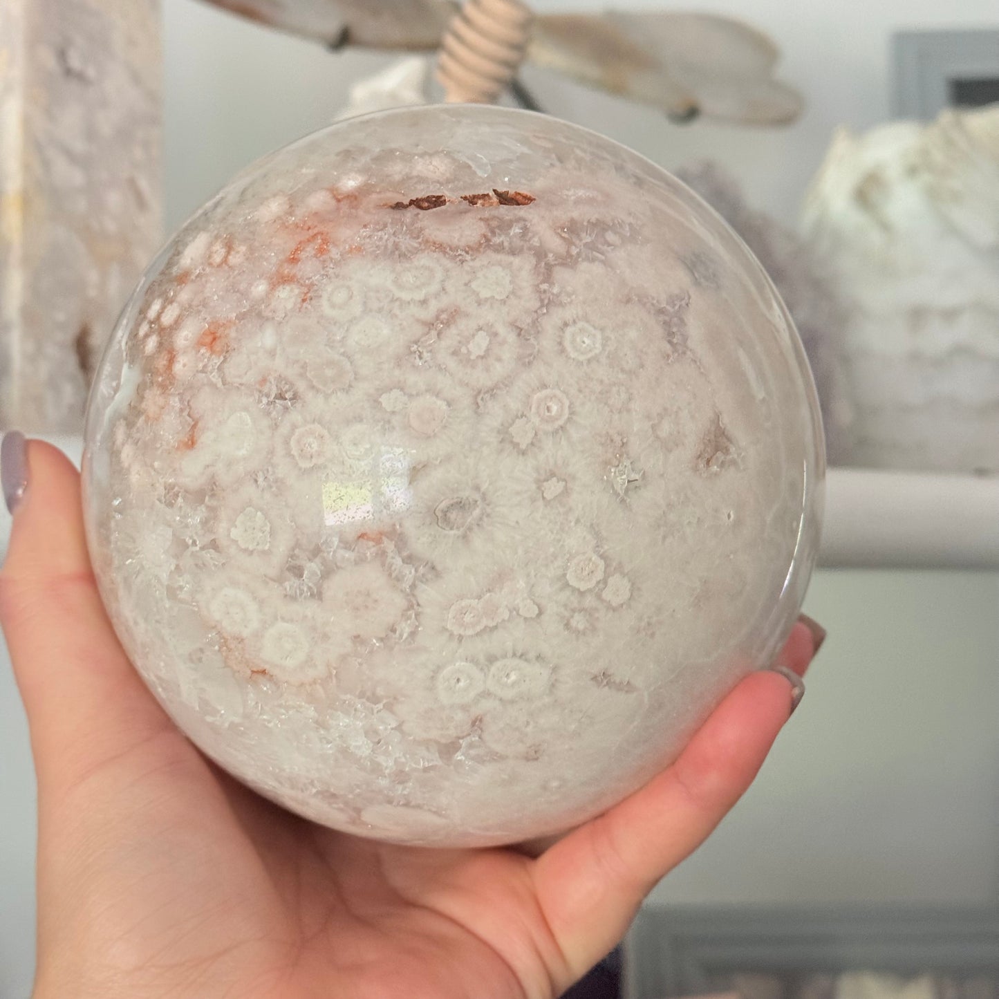 Pink Amethyst & Flower Agate Druzy Crystal Sphere 6lbs