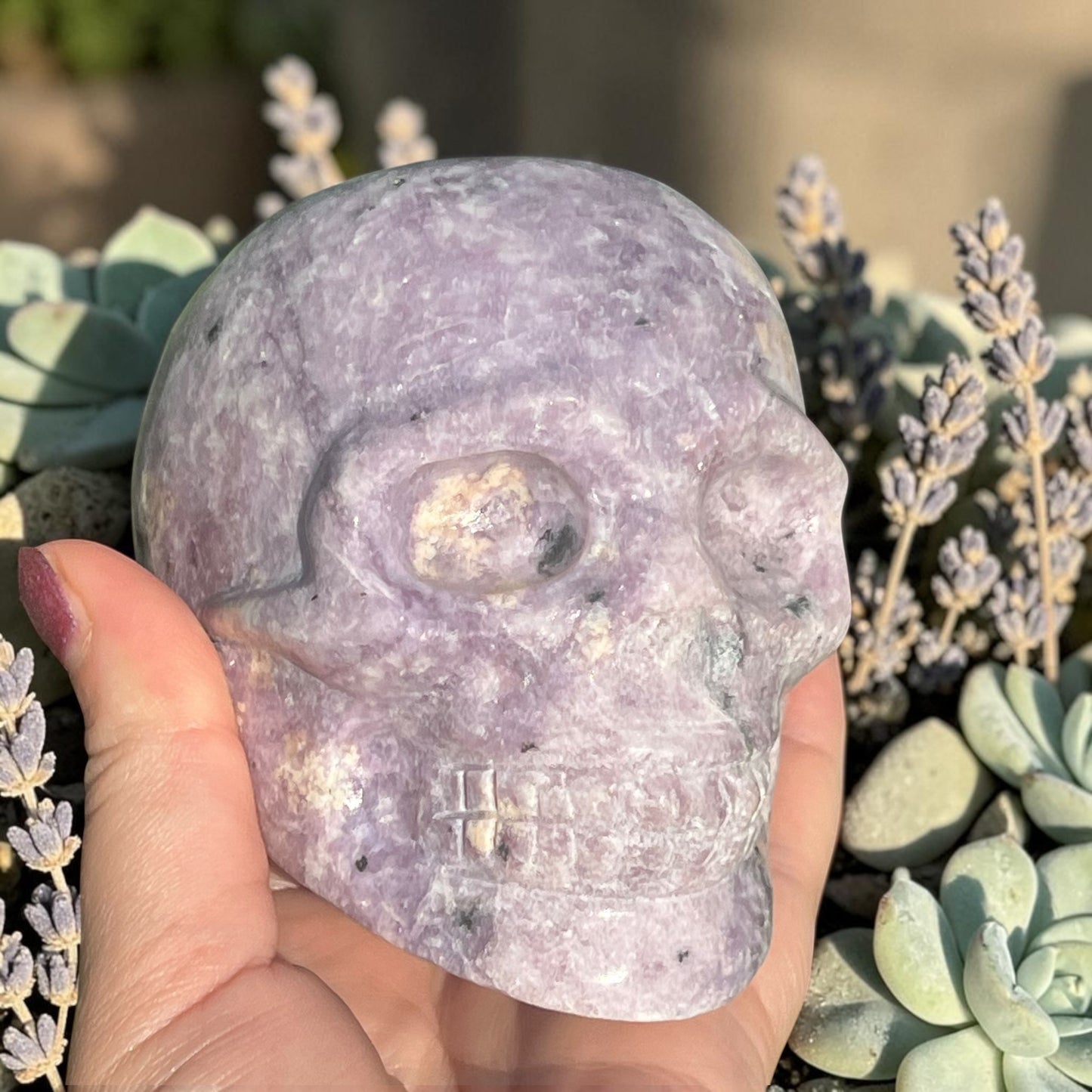 Large Lepidolite Crystal Skull Carving (1.94 lb) – Hand-Carved Statement Piece