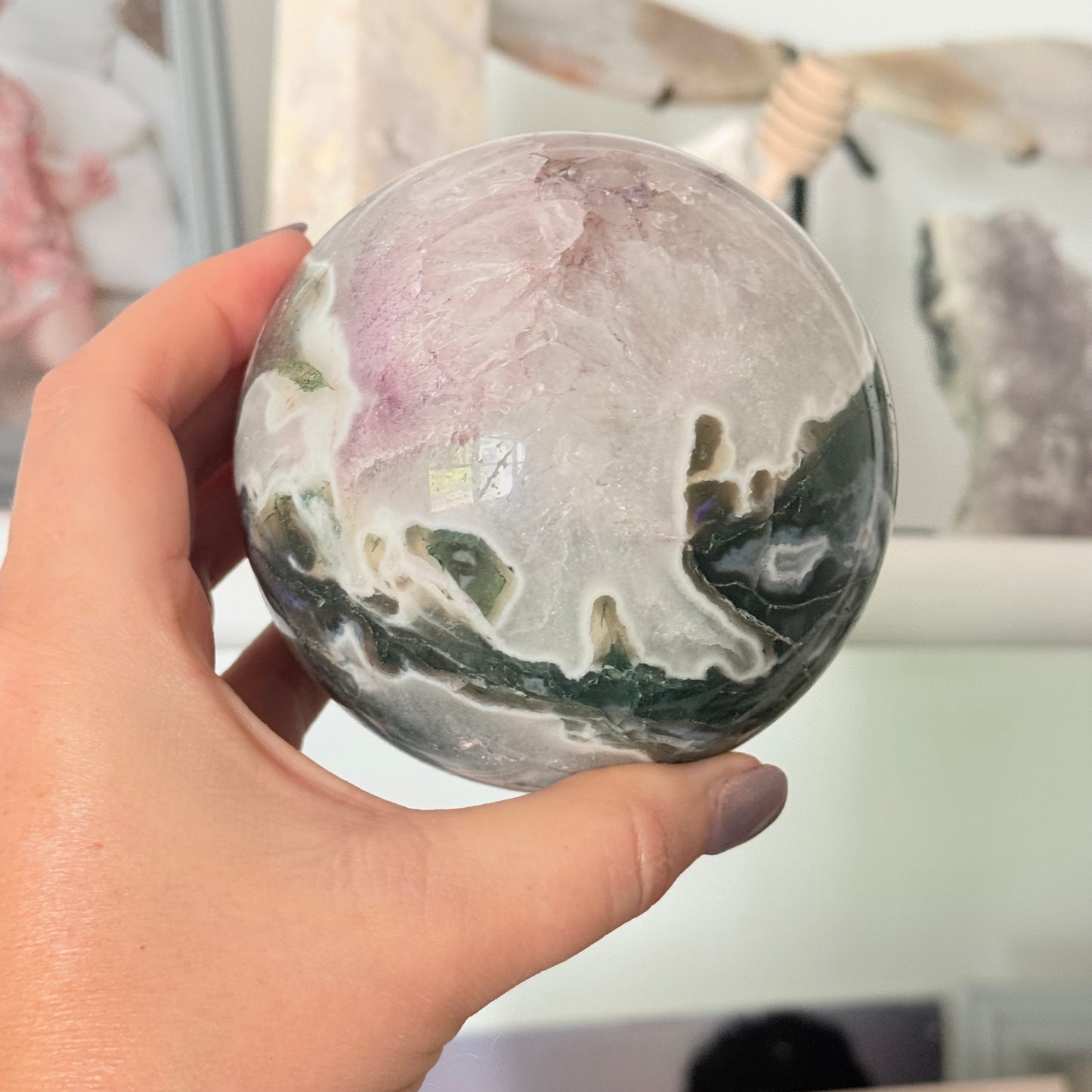 Moss Agate Crystal Sphere