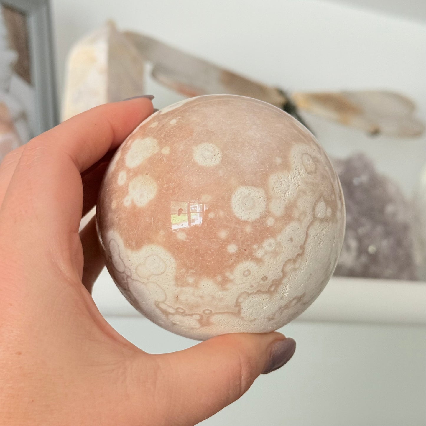 Pink Amethyst & Flower Agate Crystal Sugar Druzy Sphere