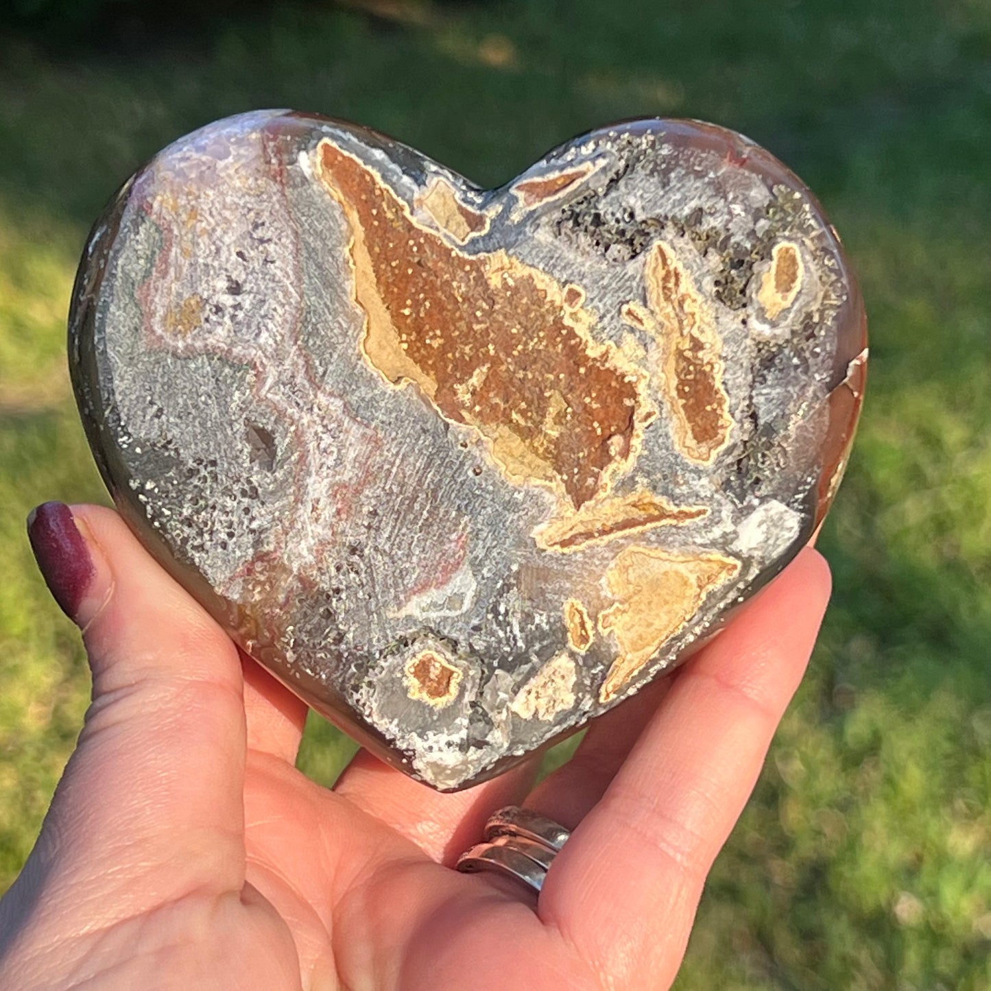 Chunky Ameythyst Crystal Heart Carving