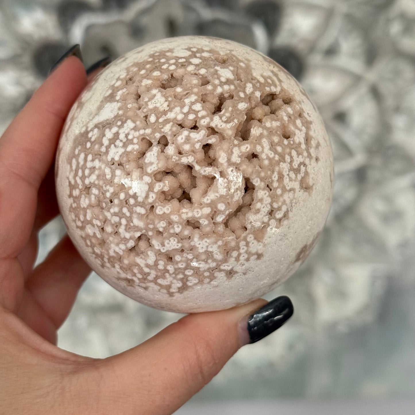 Pink Amethyst & Flower Agate Crystal Sugar Druzy Sphere