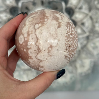 Pink Amethyst & Flower Agate Crystal Sugar Druzy Sphere