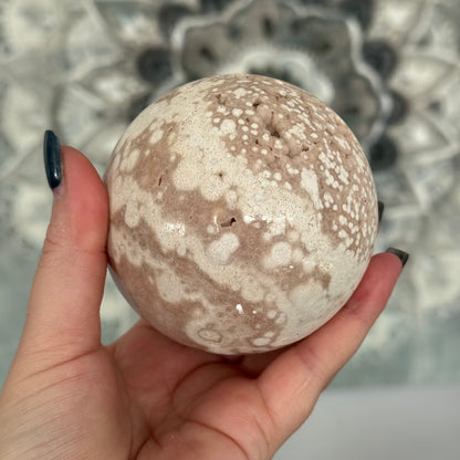 Pink Amethyst & Flower Agate Crystal Sugar Druzy Sphere