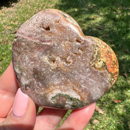 Pink Amethyst & Jasper Crystal Heart Carving