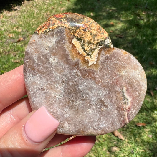 Pink Amethyst & Jasper Crystal Heart Carving