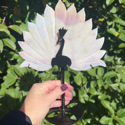 Rare Pink Calcite Peacock Crystal Wings Carving