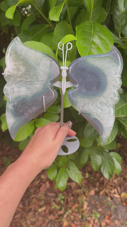 Natural Moss Agate Butterfly Crystal Wings