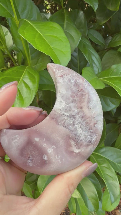 Pink Amethyst Crystal Moon Carving